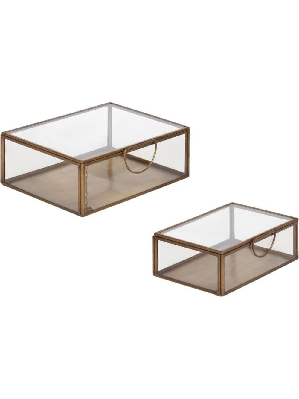 Set of 2 Vintage Decorative Glass Storage Boxes - Clear & Antique Brass for Home
